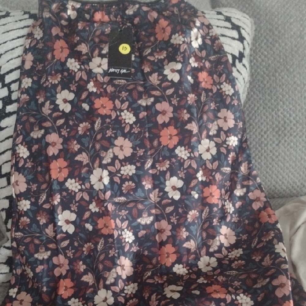Nasty Gal Floral A-Line Skirt - Pink and Blue